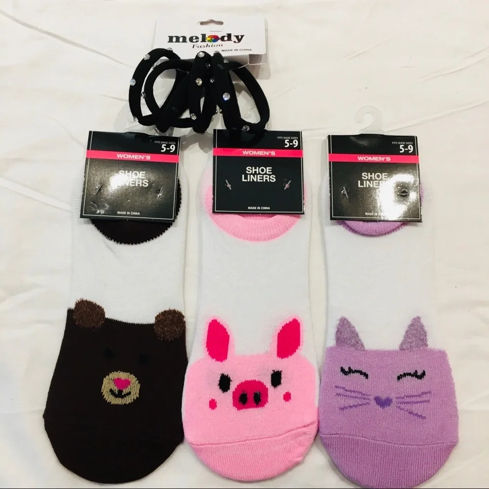 SOCKS ANIMAL 9 pc bundle! 3 pr SOCKS & 6 pony tail